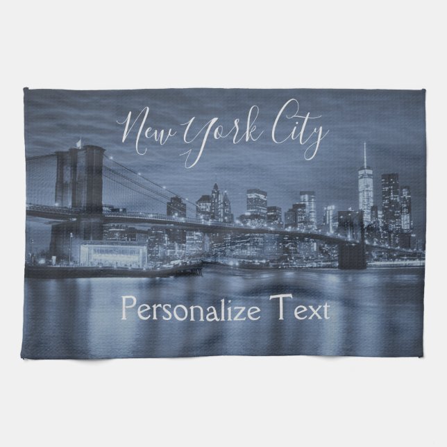 Blå NYC Skyline personalize Kökshandduk (Horisontell)