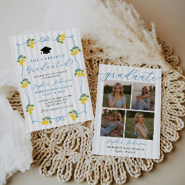 Blå Nyss Citrus Lemon Examen Fest Inbjudningar