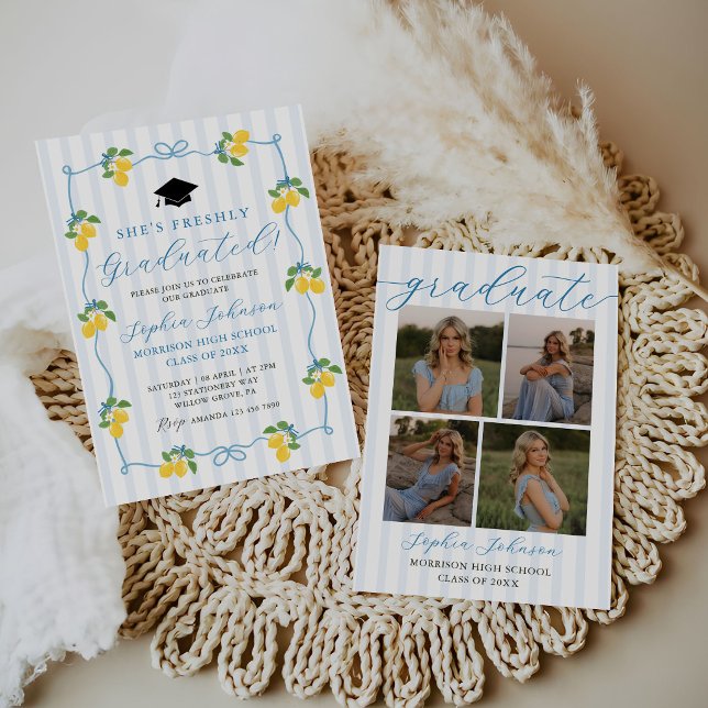 Blå Nyss Citrus Lemon Examen Fest Inbjudningar (Skapare uppladdad)