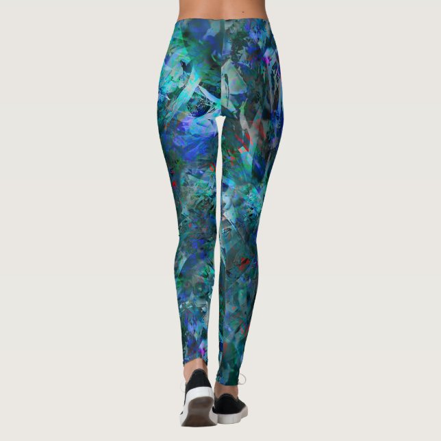 Blå Ocean Flöden Abstrakt Leggings -stort mönster (Baksida)