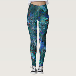 Blå Ocean Flöden Abstrakt Leggings -stort mönster