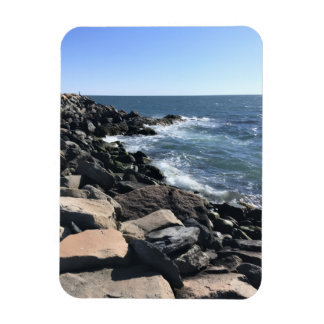 Blå Ocean Foto Kolliderande Vågor Klippig Strand Magnet