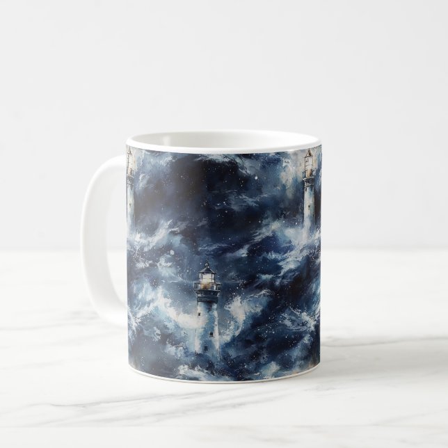 Blå Ocean Fyrtorn Hav Kaffemugg (Framsida vänster)
