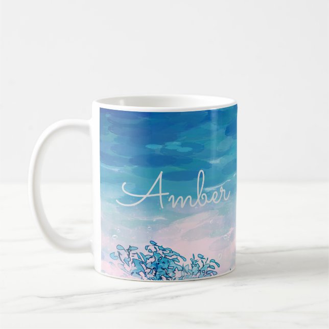 Blå Ocean Hav Strand Personlig Kaffemugg (Vänster)