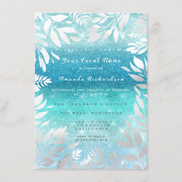Blå Ocean Himmel Glitter Ombre Blommig Folie Marin Inbjudningar