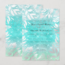 Blå Ocean Himmel Glitter Ombre Blommig Ram Inbjudningar