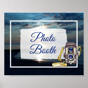 Blå Ocean Solnedgångl Fotoautomat Bröllopsskylt Af Poster
