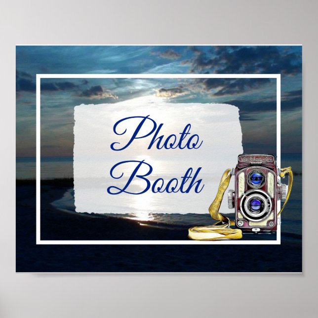 Blå Ocean Solnedgångl Fotoautomat Bröllopsskylt Af Poster (Framsidan)