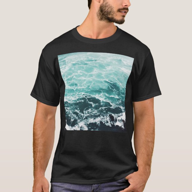 Blå Ocean Sommar Beach Vågar T Shirt (Framsida)