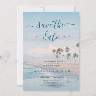 Blå Ocean Strand Bröllop Save The Date-kort