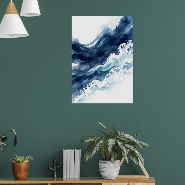 Blå Ocean Våg Abstrakt Affisch (Vardagsrum 1)
