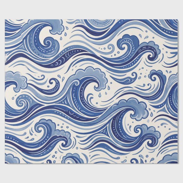 Blå Ocean Vågor Kustnära Nautilusmönster Presentpapper (Platt)