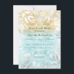 Blå oceanen Guld Glitter Ombre Blommigt Sparkly Wh Inbjudningar<br><div class="desc">Utformningen har en dekorfärg för glitter blad. Elegantens skript i mjukt vitt avslutar utseendet. Behöver du hjälp med att spara datumformuleringen eller anpassningen? Kontakta mig via länken "Be denna designer" på den här sidan</div>