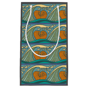 Blå oceanen Vågar Nautilus Seashell Mönster Nouvea