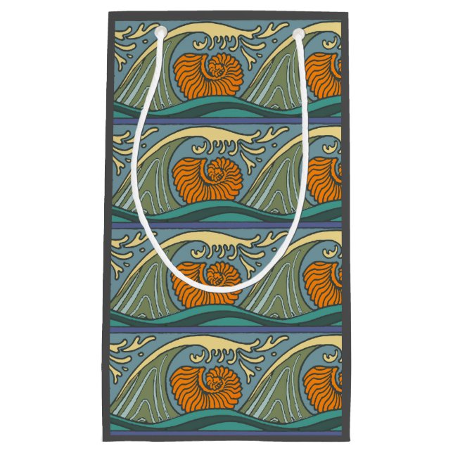 Blå oceanen Vågar Nautilus Seashell Mönster Nouvea (Framsidan)