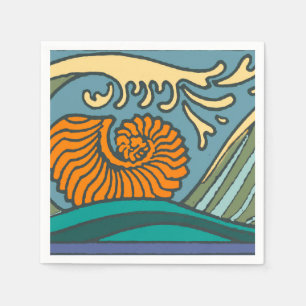 Blå oceanen Vågar Nautilus Seashell Mönster Nouvea Pappersservett