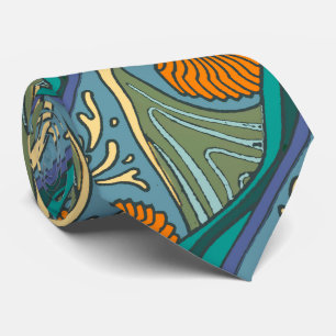 Blå oceanen Vågar Nautilus Seashell Mönster Nouvea Slips