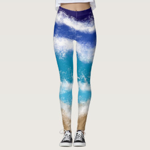 Blå oceanen Vågar och Sandy Beach Leggings