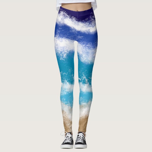 Blå oceanen Vågar och Sandy Beach Leggings (Framsida)