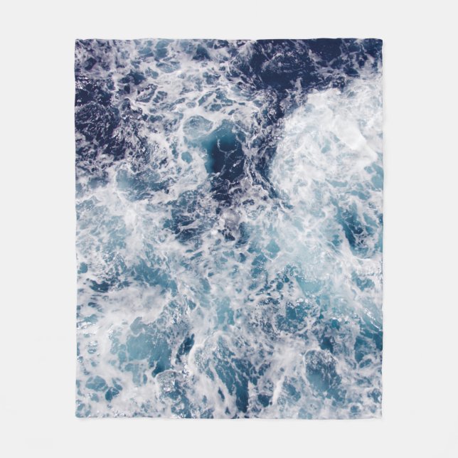 Blå oceanen Vågar Ull, Throw och Sherpa Blankets Fleecefilt (Framsidan)