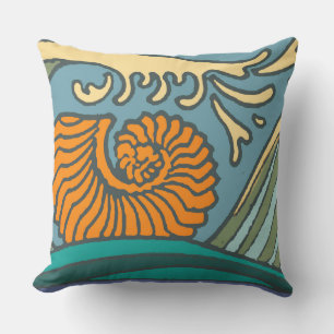 Blå Oceanvågor Nautilus Snäckskal Art Nouveau Kudde