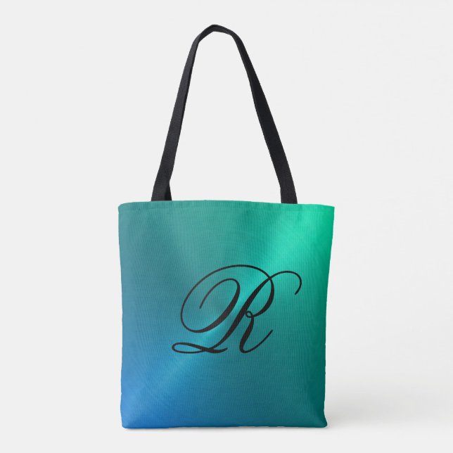 Blå och akvatisk design med Monogram Tygkasse (Baksida)