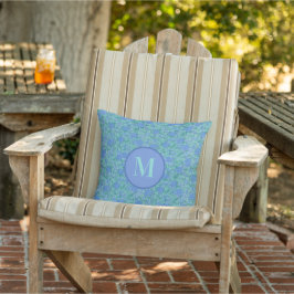 Blå och akvatiska Blommigten Sommar Monogram Deck Kudde