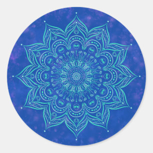 Blå och Aqua Mandala Sticker Runt Klistermärke