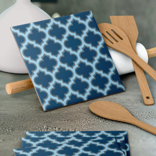 Blå och Baby blue trellis, lattice, quatrefoil Kakelplatta