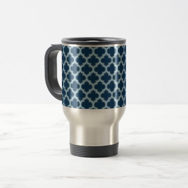 Blå och Baby blue trellis, lattice, quatrefoil Resemugg (Framsida vänster)