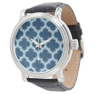 Blå och babyblå spaljé, gitter, fyrklöver armbandsur