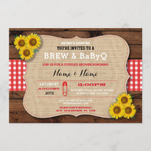 Blå och BABYQ Red Baby Shower Burlap Solros Inbjudningar