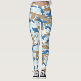 Blå och Beige Camouflage Leggings