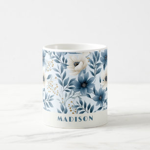 Blå- och Beige Flowers Kaffemugg