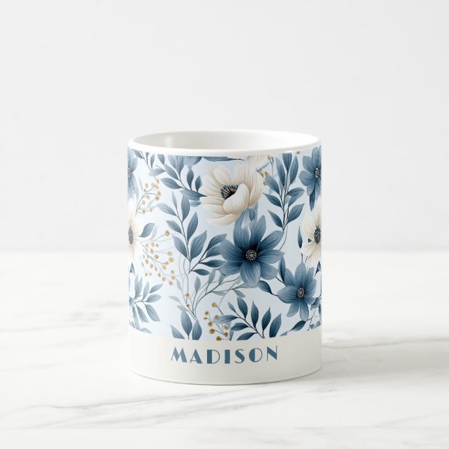 Blå- och Beige Flowers Kaffemugg (Center)
