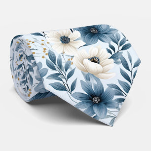 Blå- och Beige Flowers Slips