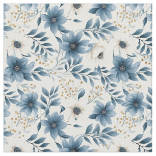 Blå- och Beige Flowers Tyg