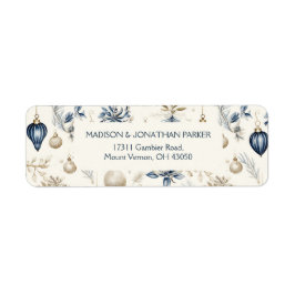 Blå och beige julprydnad Mönster Returadress Etikett