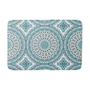 Blå och beige modern mandala-mönster badrumsmatta