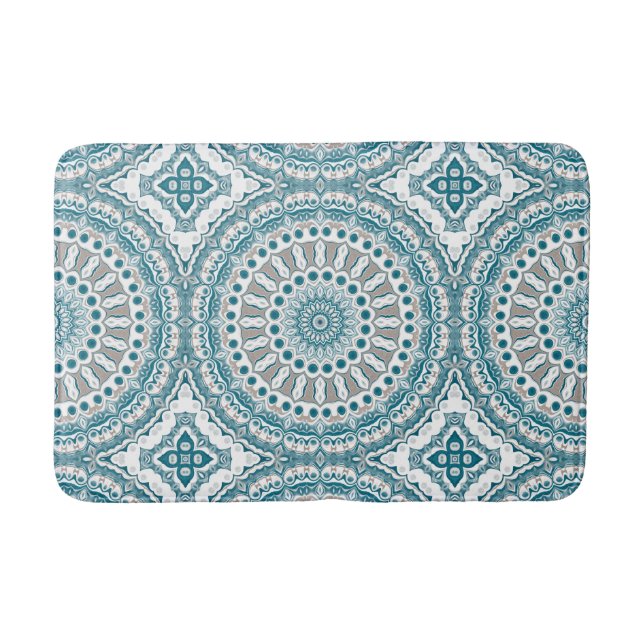 Blå och beige modern mandala-mönster badrumsmatta (Framsidan)