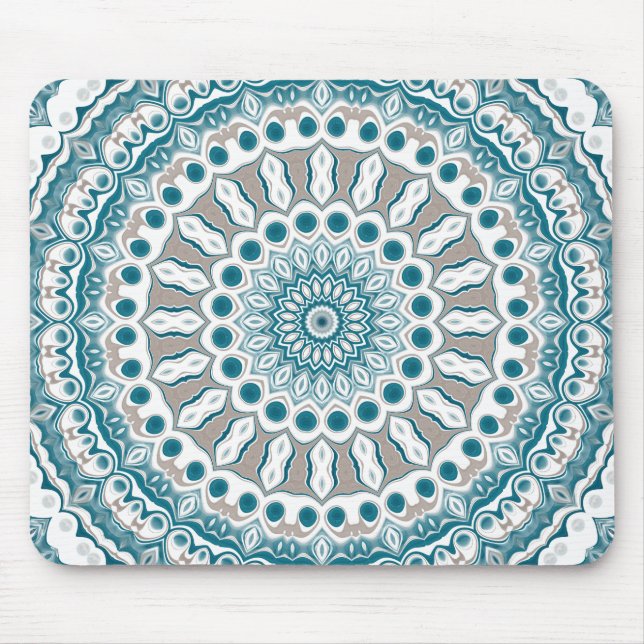 Blå och beige modern mandala-mönster musmatta (Framsidan)