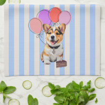 Blå Och Beige Randig Corgi Födelsedagsfest