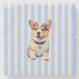 Blå Och Beige Randig Leksak Corgi Hundälskare Stenunderlägg