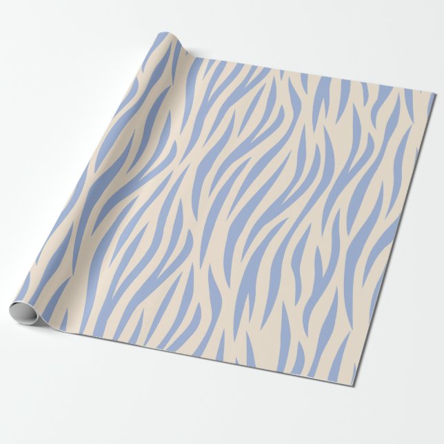 Blå och beige zebrarandigt presentpapper – Stylish (Utrullad)