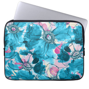 Blå och blå abstrakt blommor mönster laptop fodral