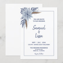 Blå och blå blommigt-inbjudan till enkelt och eleg