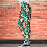 Blå och blå Mod Leggings<br><div class="desc">Roligt genom mönster har mod vattenblått och vita blommor på brun bakgrund.</div>
