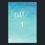 Blå och blå ombre Watercolor Sans Serif Bordsnummer<br><div class="desc">Detta är ett utmärkt val för ett modernt, avslappnad-, strand- eller vatten-temat bröllop firande. Rikens blå och ljusa havshus på vattenfärgens bakgrund är levande men ändå subtila. Använda numret som har registrerats för att skriva in rätt nummer. Den här versionen skapades för dem som använder sans-serif typsnitt för att komplettera...</div>