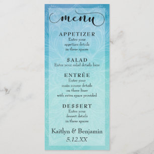 Blå och blå vattenfärg med Mandala Bröllop Menu Meny