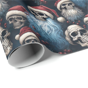 Blå och Black Gothic Santa Döskallars julgåva Presentpapper